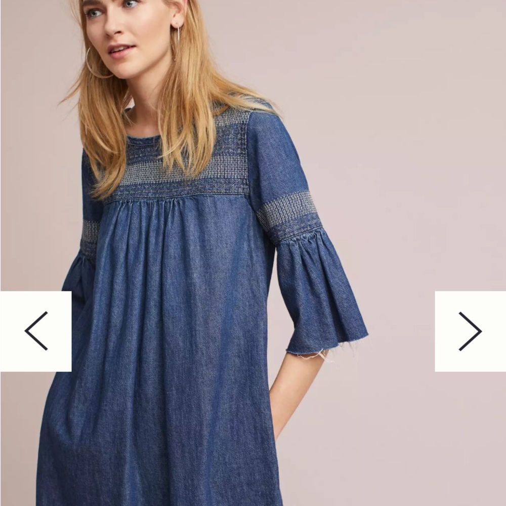 Current/Elliot Embroidered Denim Jean boho Tunic Dress w half sleeves - Picture 2 of 9